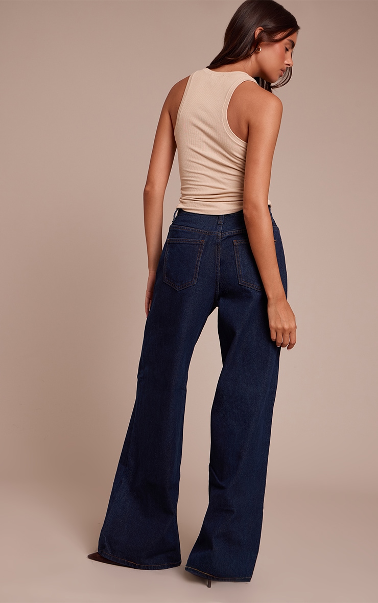Indigo High Rise Split Hem Boyfriend Jeans image 3