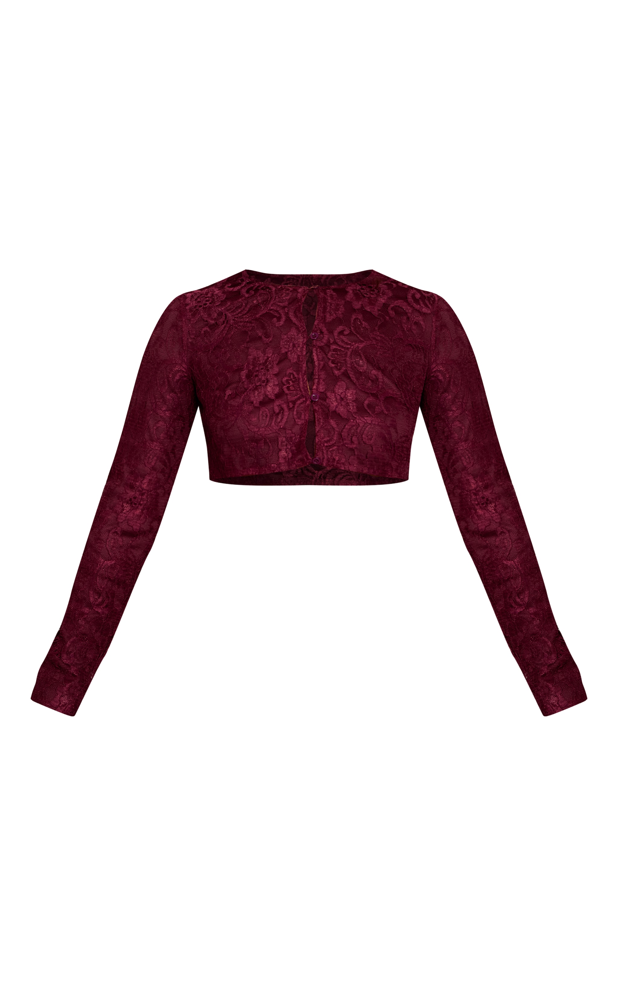 Plum Lace Button Long Sleeve Cropped Top image 5