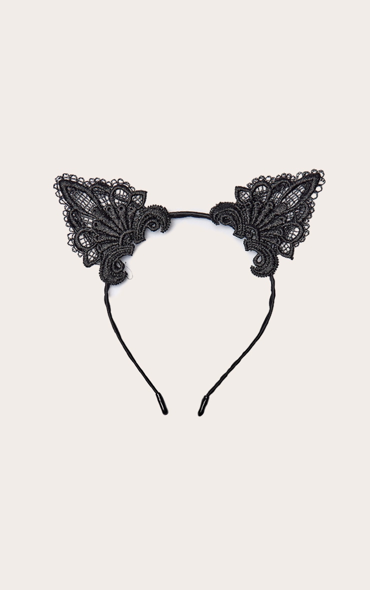 Black Lace Cat Ears Headband image 2