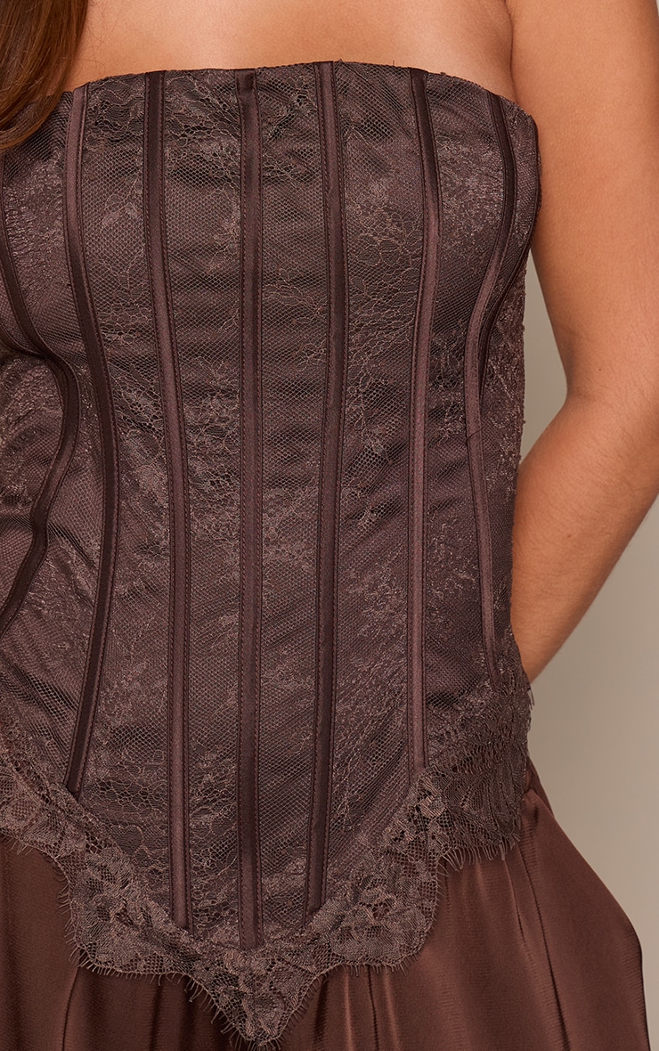Chocolate Binding Detail Lace Corset image 4