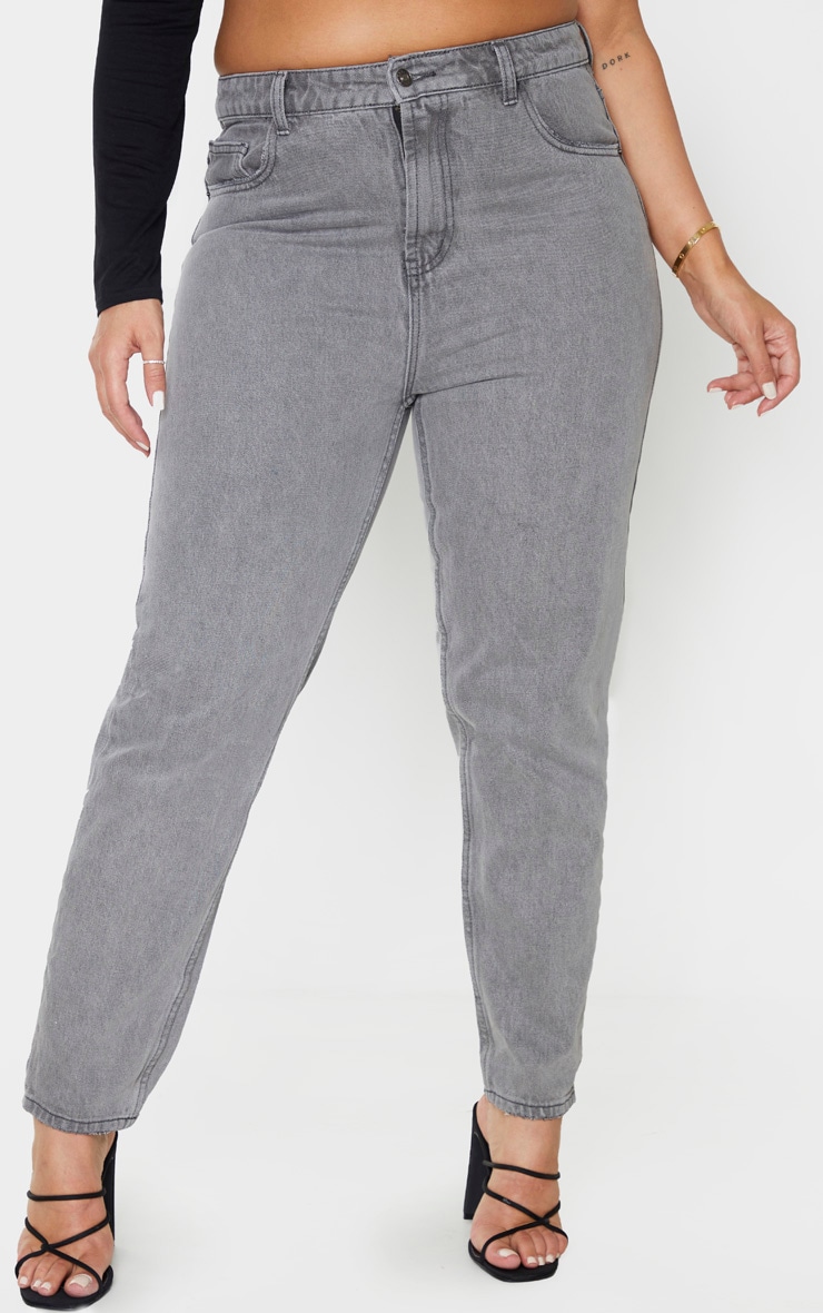 Plus Grey Washed Mom Jean Plus Size PrettyLittleThing USA