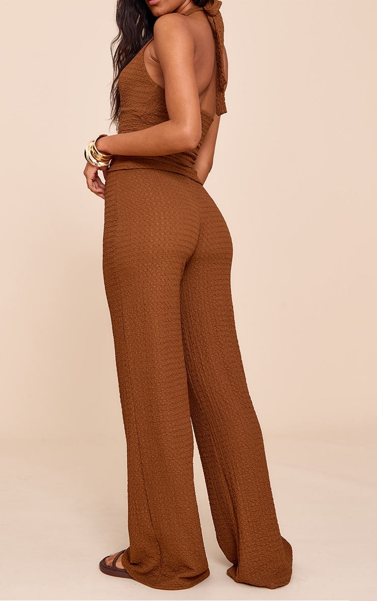 Brown Textured Straight Leg Pant image 3