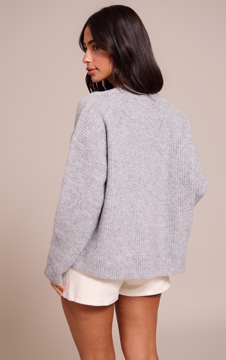 Petite Ash Grey Round Neck Knit Raglan Sleeve Sweatshirt image 2