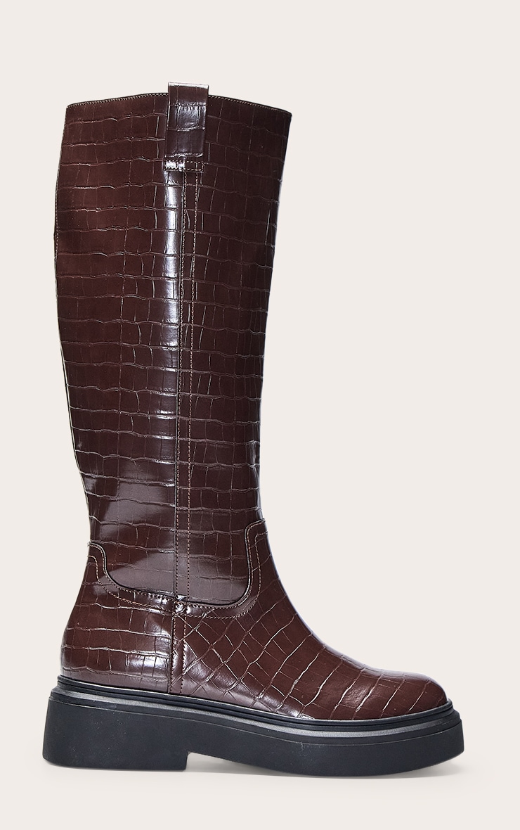 Chocolate Croc Chunky Straight Shaft Knee Boot image 2