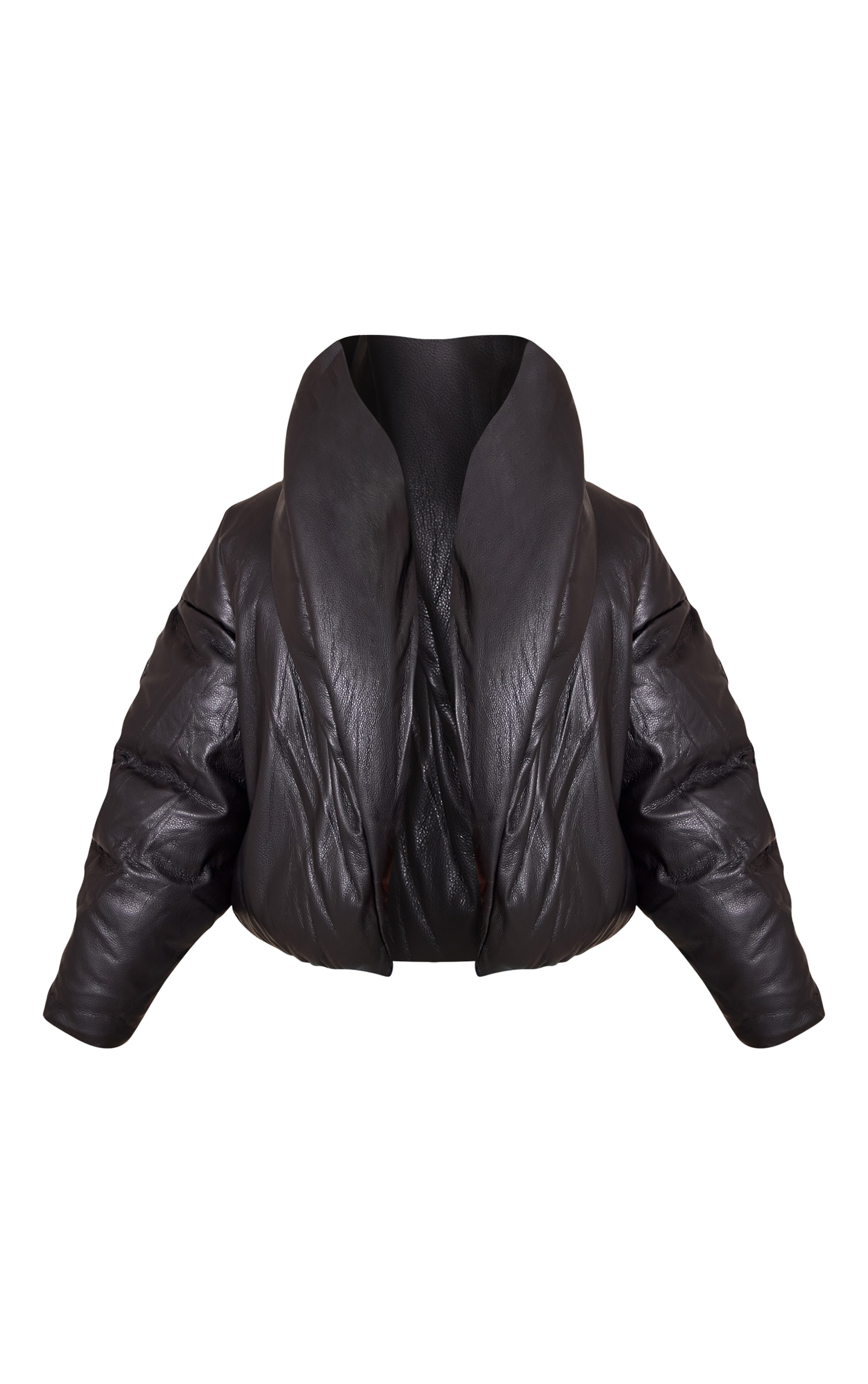 Petite Black Exaggerated Collar PU Puffer Coat image 5