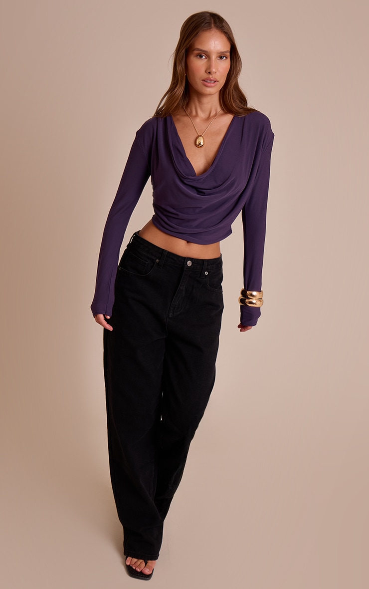 Plum Soft Touch Cowl Neck Long Sleeve Top  image 3