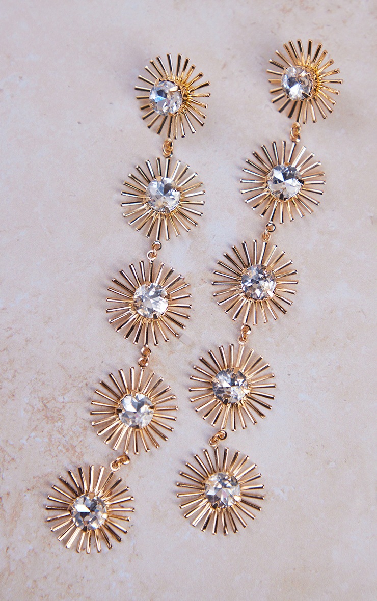 Gold Sun Jewelled Statement Earrings PrettyLittleThing