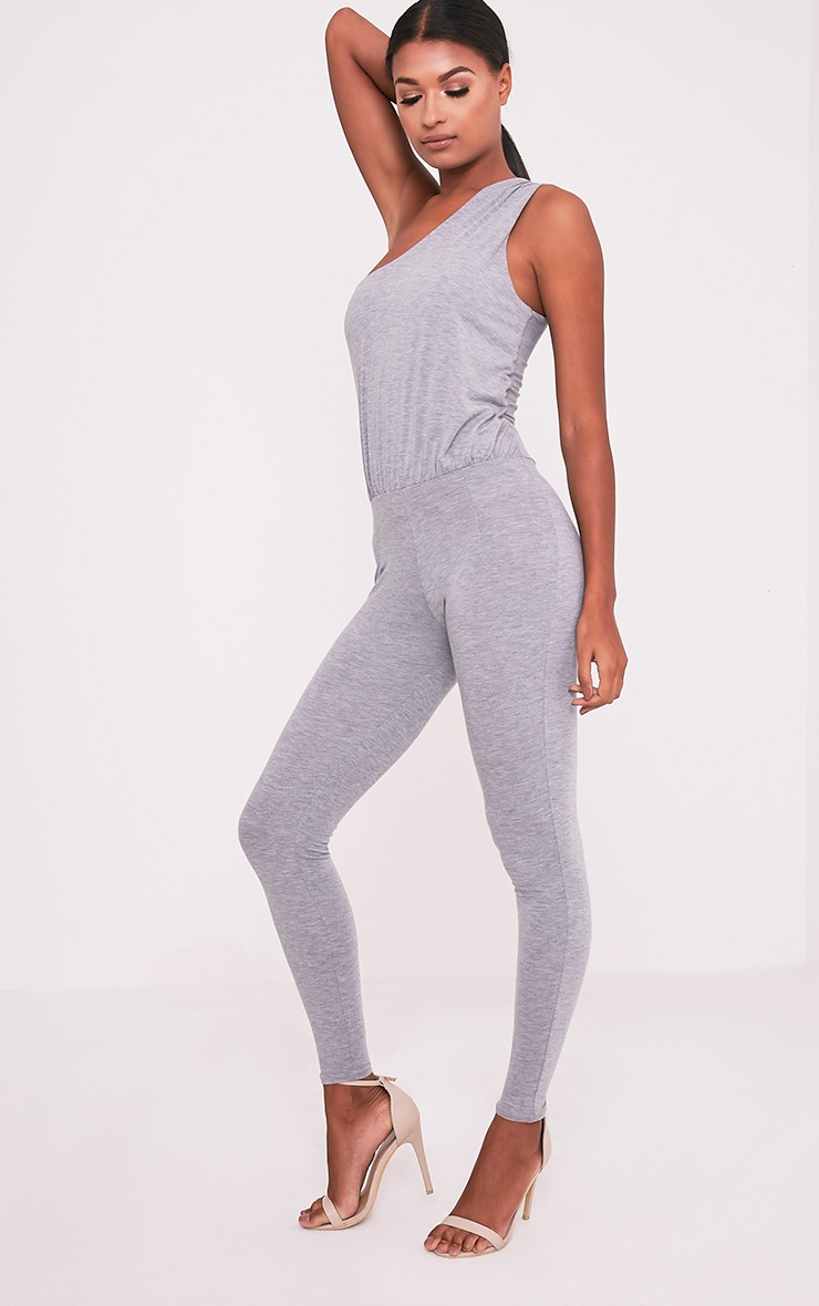 Jess Grey One Shoulder Jersey Jumpsuit PrettyLittleThing AUS