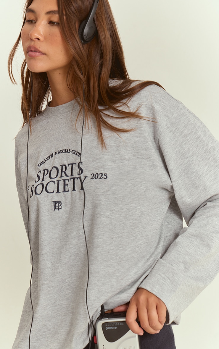 Grey Marl Sport Society Cotton Oversized T Shirt