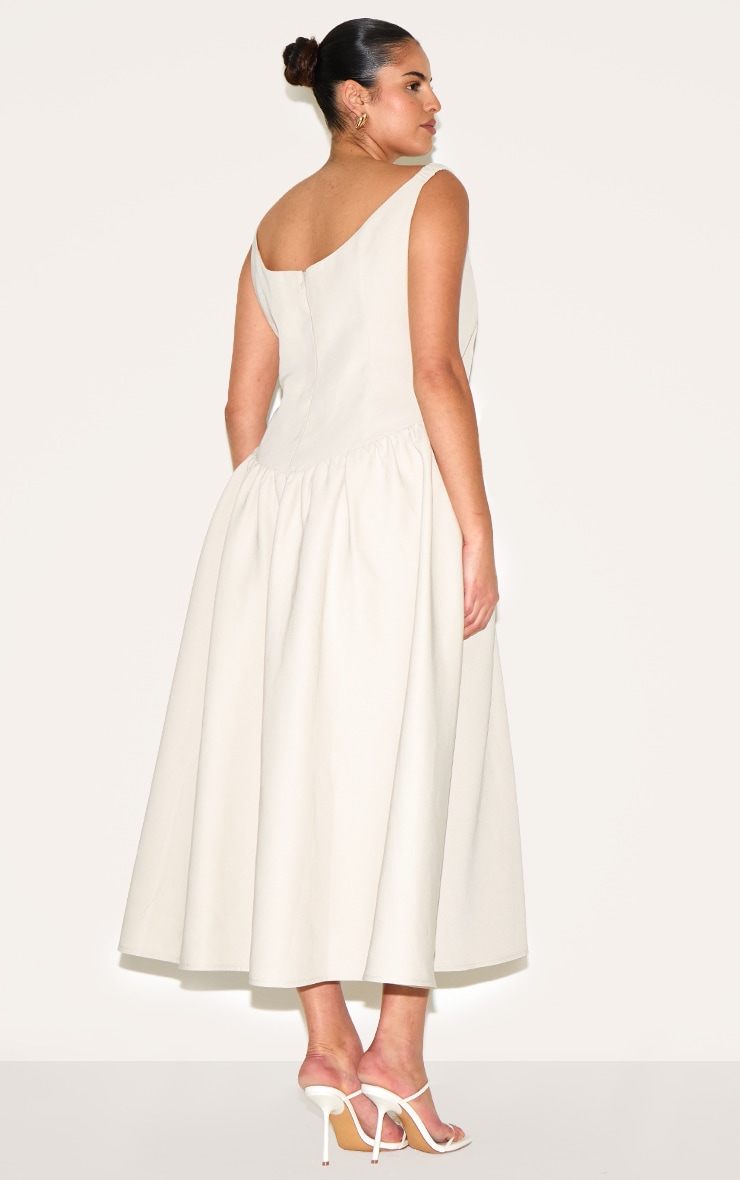 Plus Cream Woven Dipped Bardot Ruched Midaxi Dress image 2