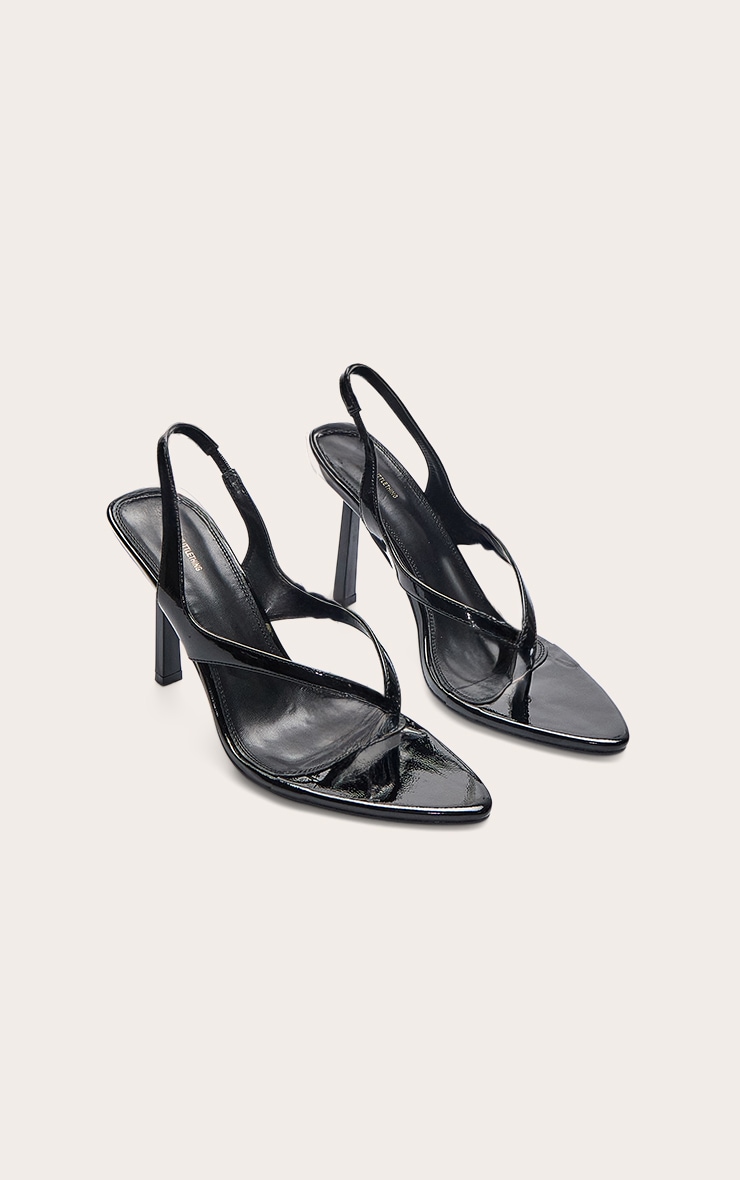 Black Asymmetric Square Toe Heeled Sandals image 3