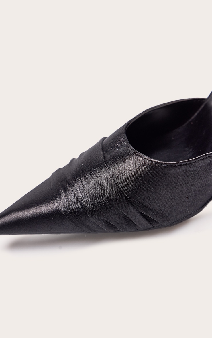 Black Satin Kick Heeled Mule image 5