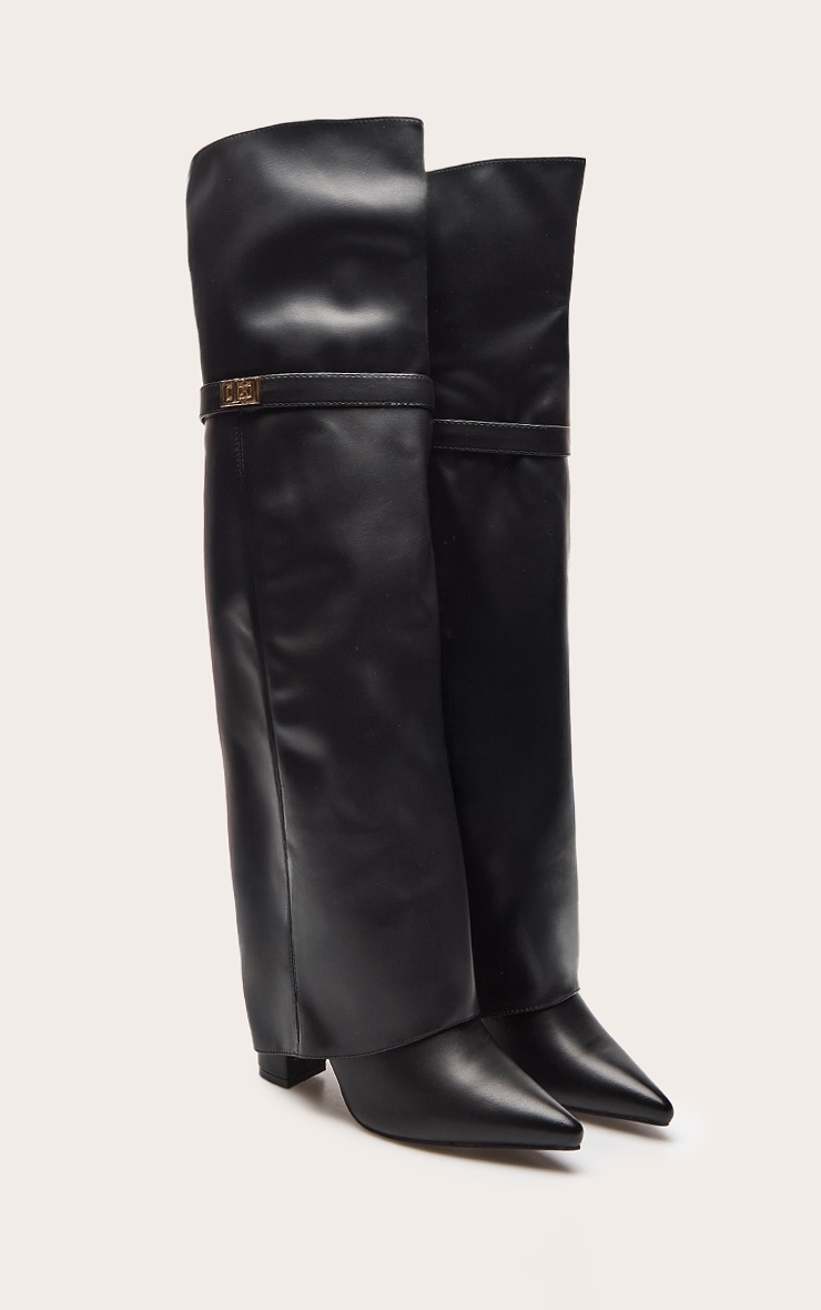 Black Faux Leather Block Heel Over The Knee Boots image 3