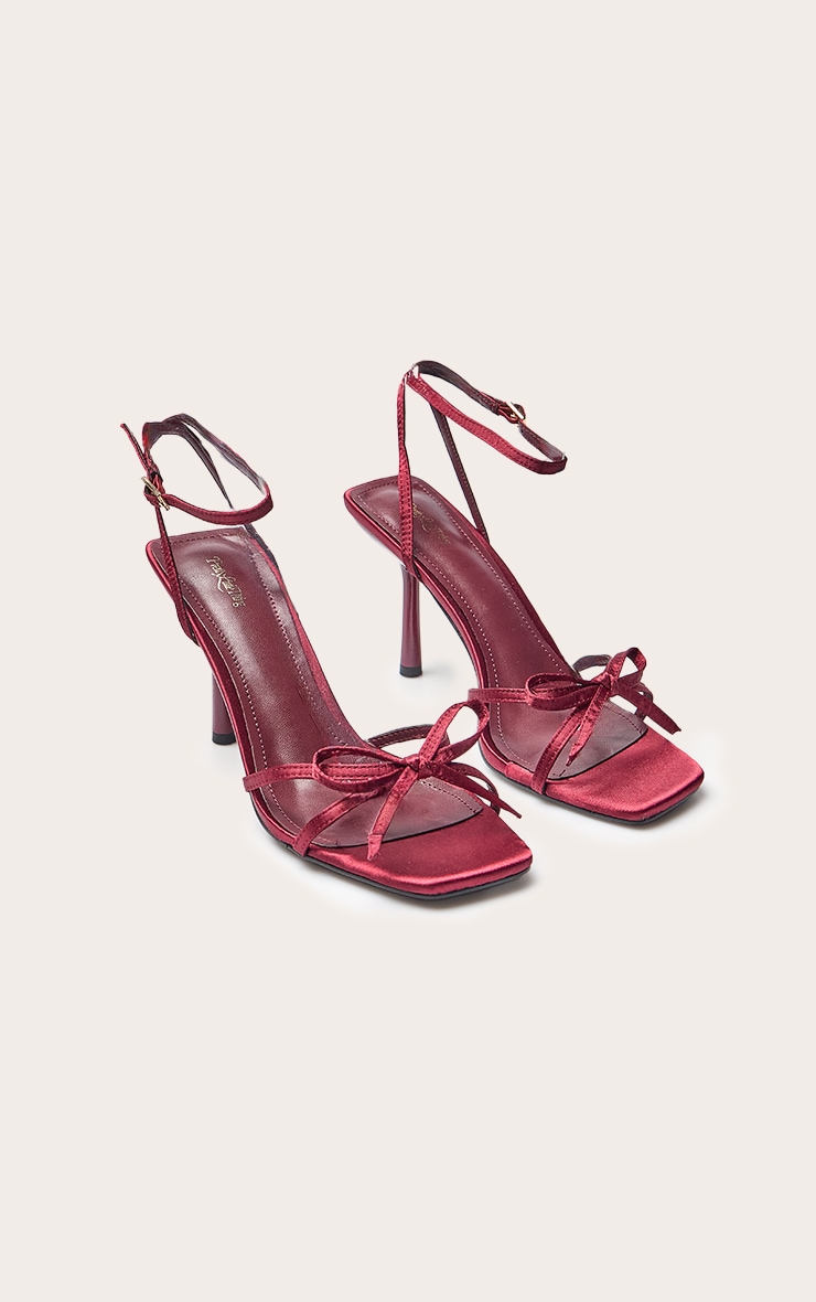 Plum Satin Bow Detail Open Toe Heeled Sandal image 2