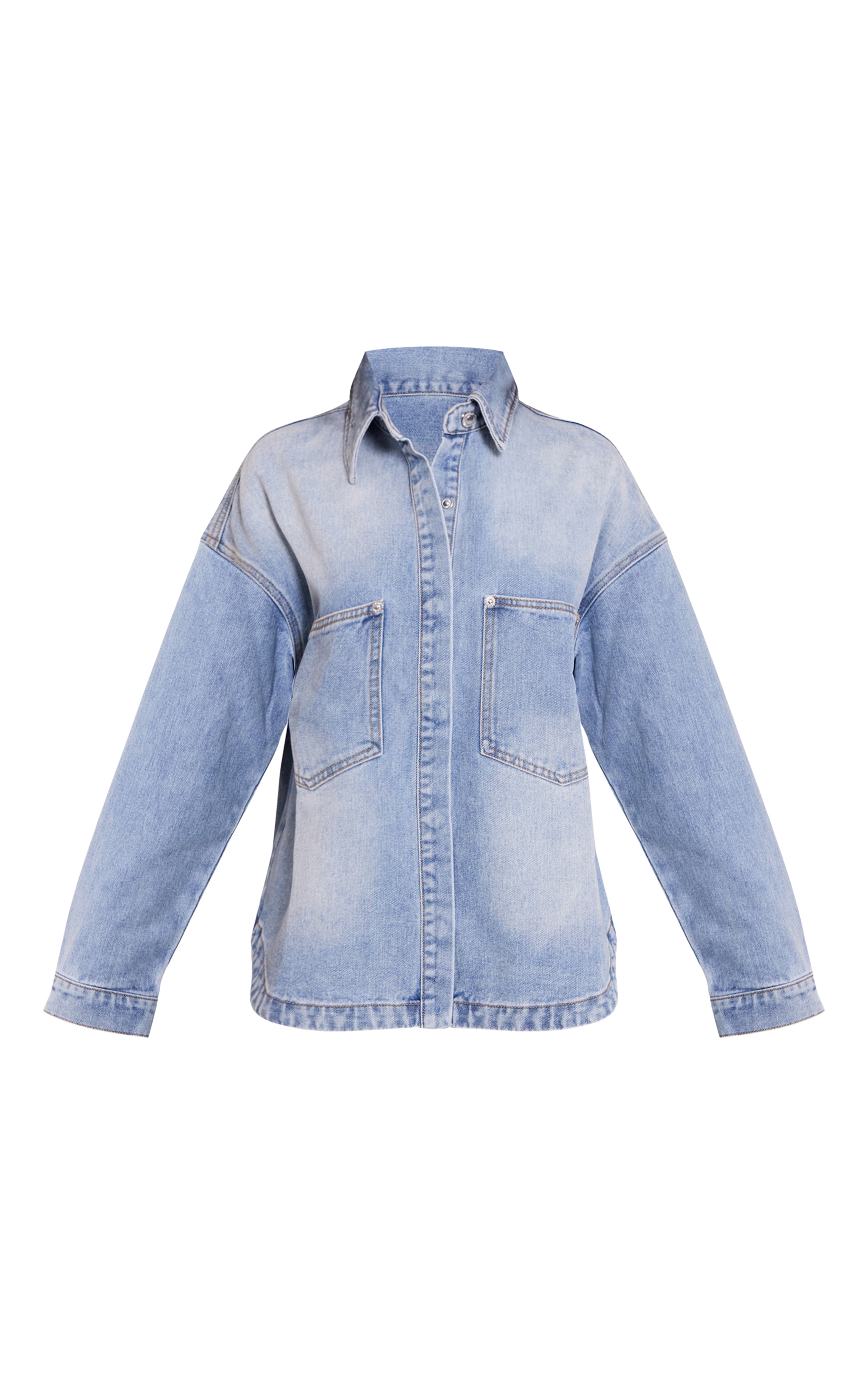 Petite Mid Blue Oversized Denim Shirt image 5