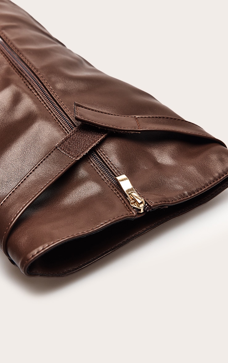 Chocolate Faux Leather Block Heel Foldover Knee High Boots image 5