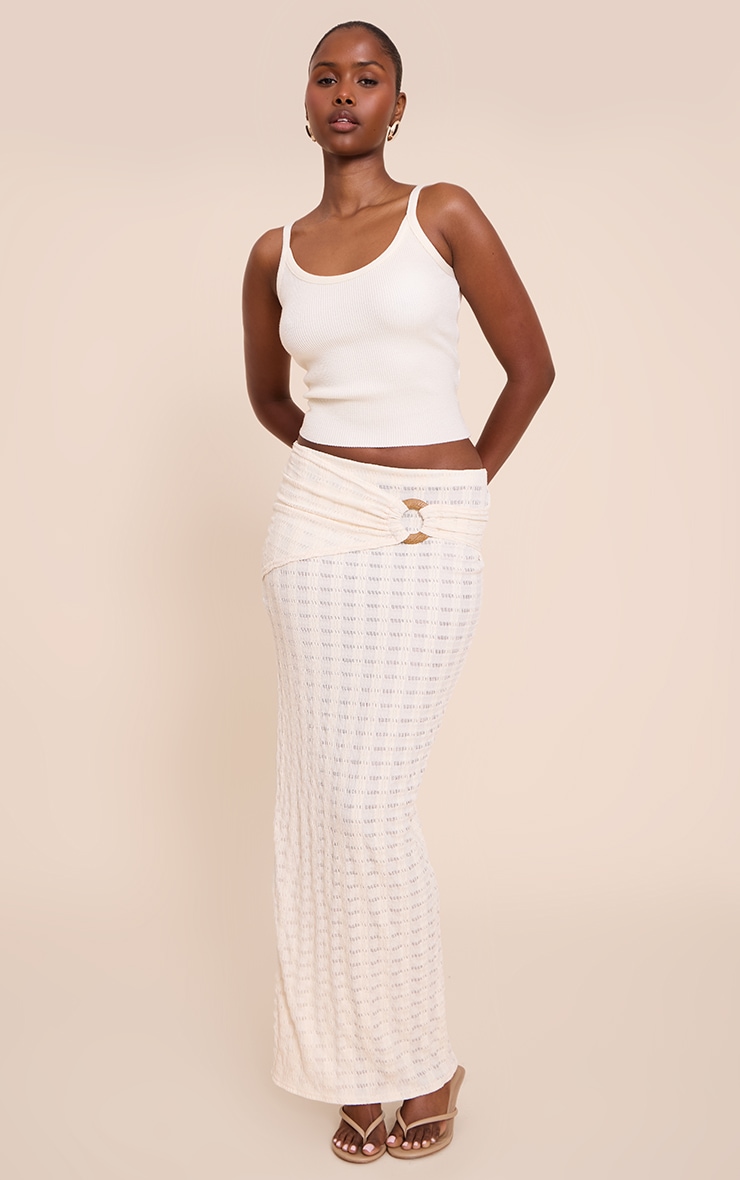 Cream Textured Wooden Trim Maxi Skirt image 2