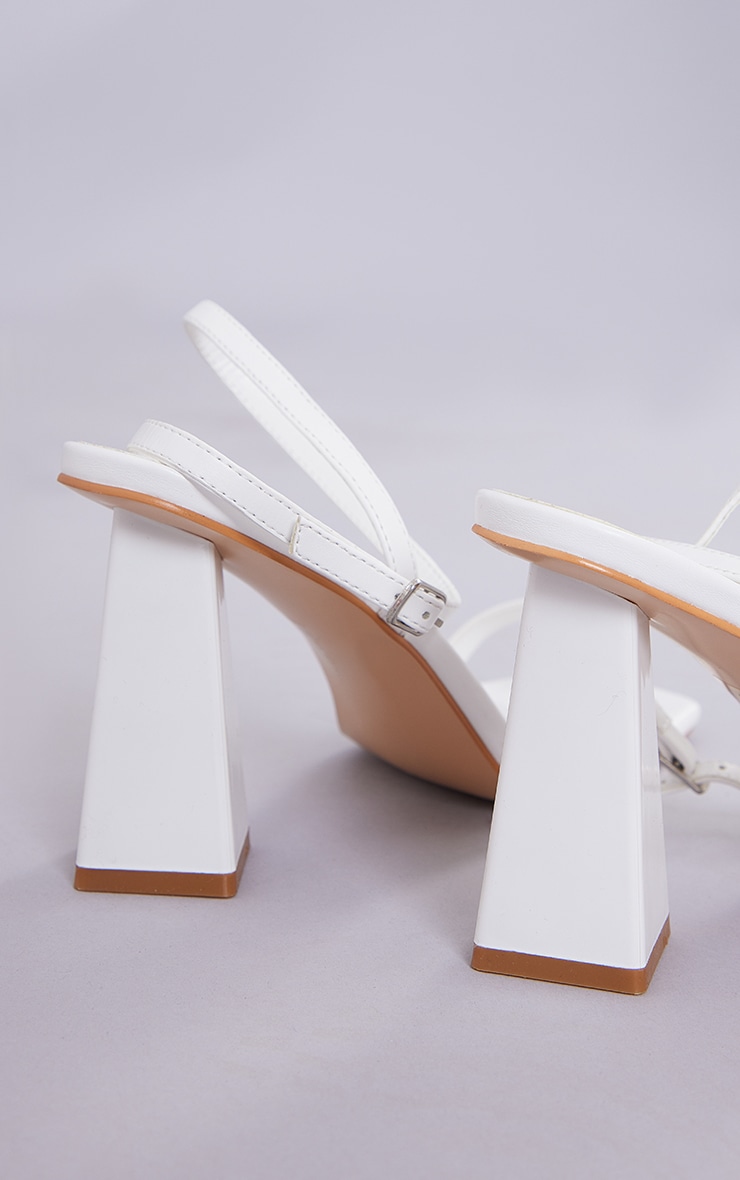 White PU Square Toe Barely There Square High Block Heeled Sandals image 2