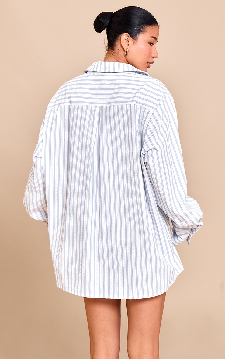 Blue Oversized Stripe Cuff Shirt image 2