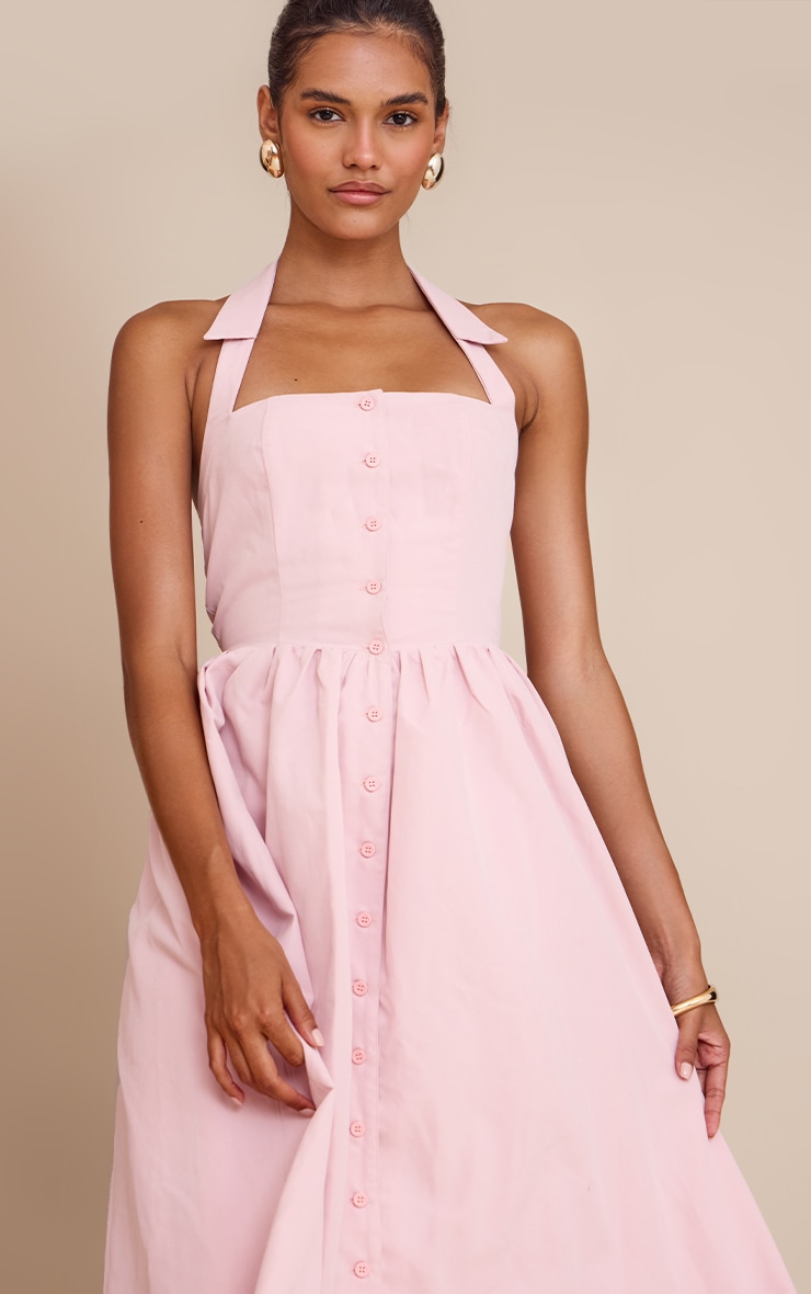 Dusty Pink Woven Button Collar Midaxi Dress image 3