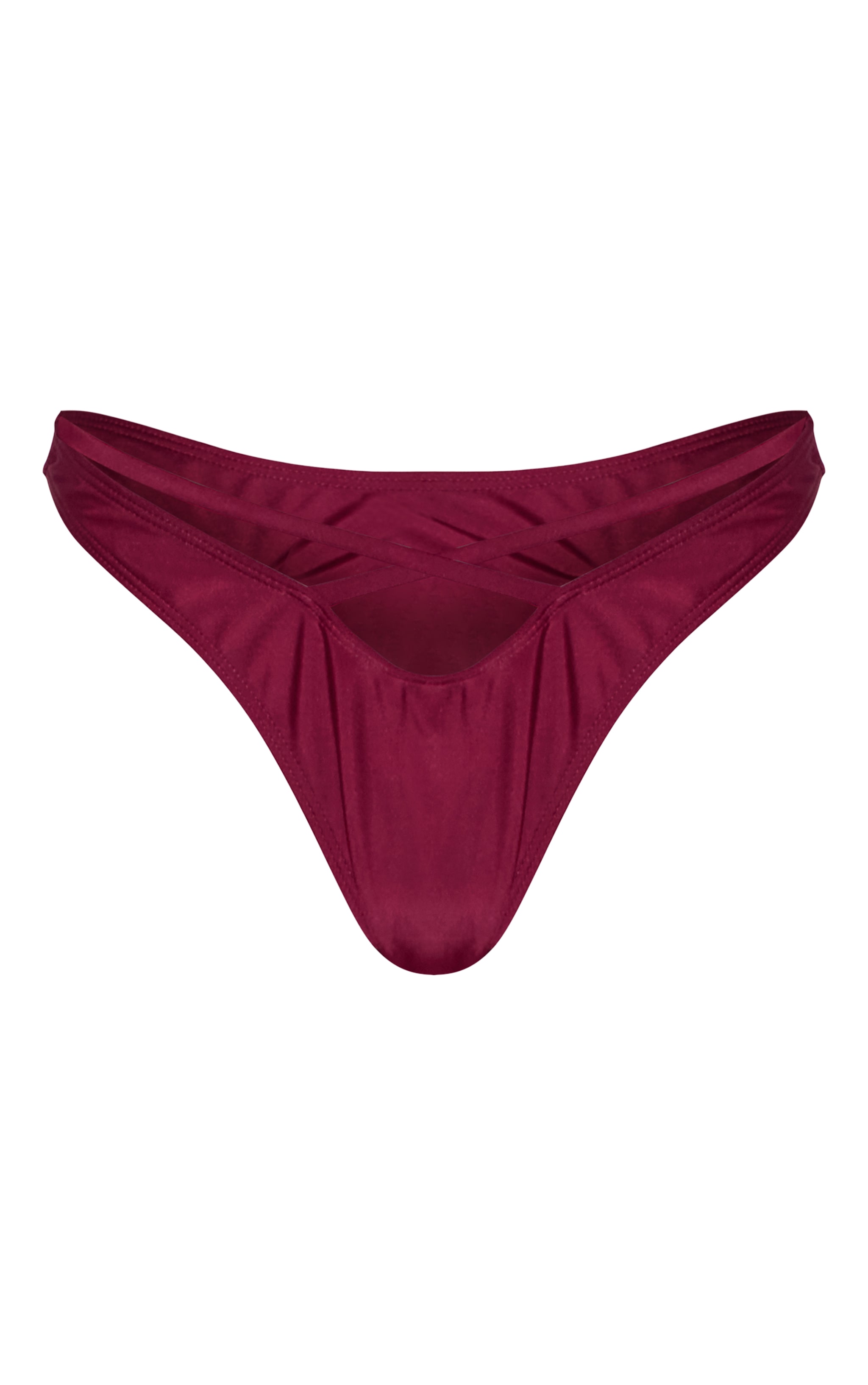 Bas de maillot de bain bordeaux à brides croisées et taille en V sur le devant image 5