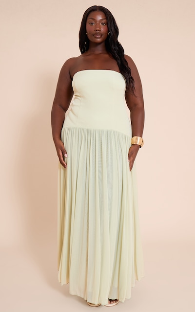 Plus Sage Bandeau Chiffon Pleated Maxi Dress