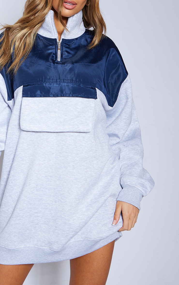 Grey Marl Shell Pocket Contrast Oversized Fleeceback Sweater Dress image 4