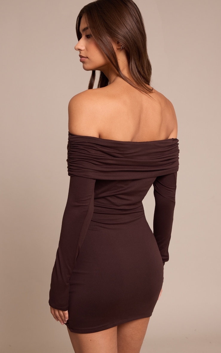 Chocolate Soft Touch Jersey Bardot Bodycon Dress image 2