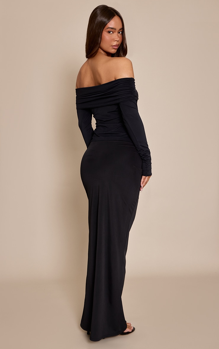 Black Matte Sculpt Trim Detail Maxi Skirt  image 3