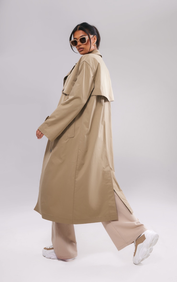 Light Khaki Button Through Oversized Trench Coat image 2