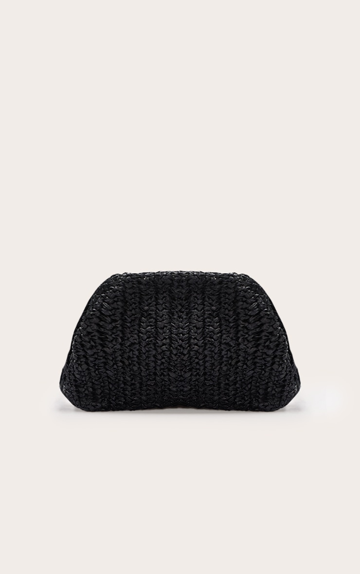 Pochette ample en raphia noire à franges image 3