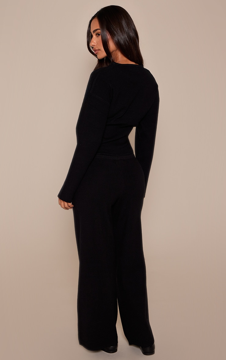 Petite Black Knitted Drawstring Trousers  image 3