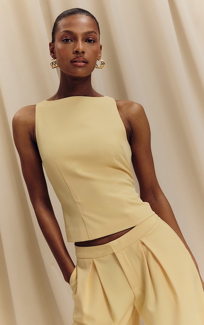 Top jaune citron à col nageur