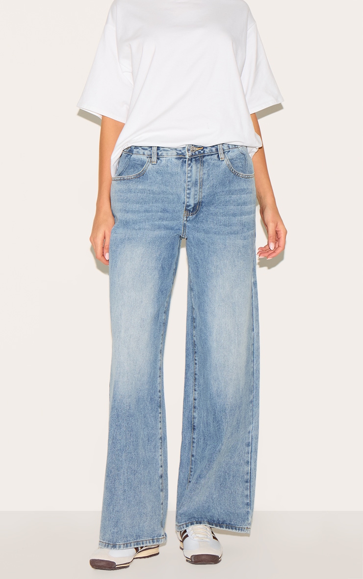  Light Blue Button Detail Wide Leg Jeans image 2