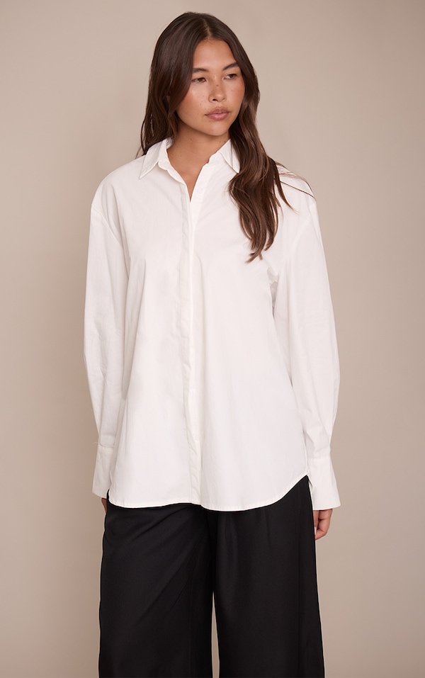 White Cotton Oversized Cuff Shirt
