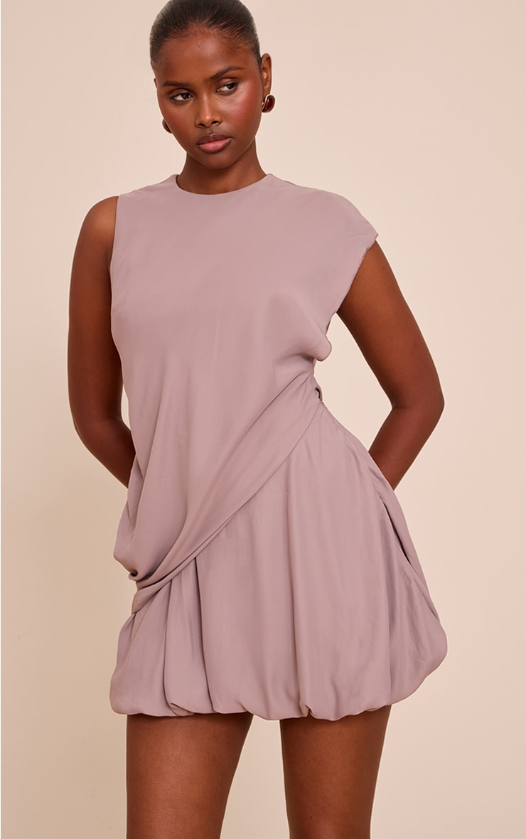 Taupe Chiffon Frill Hem Shift Mini Dress image 1