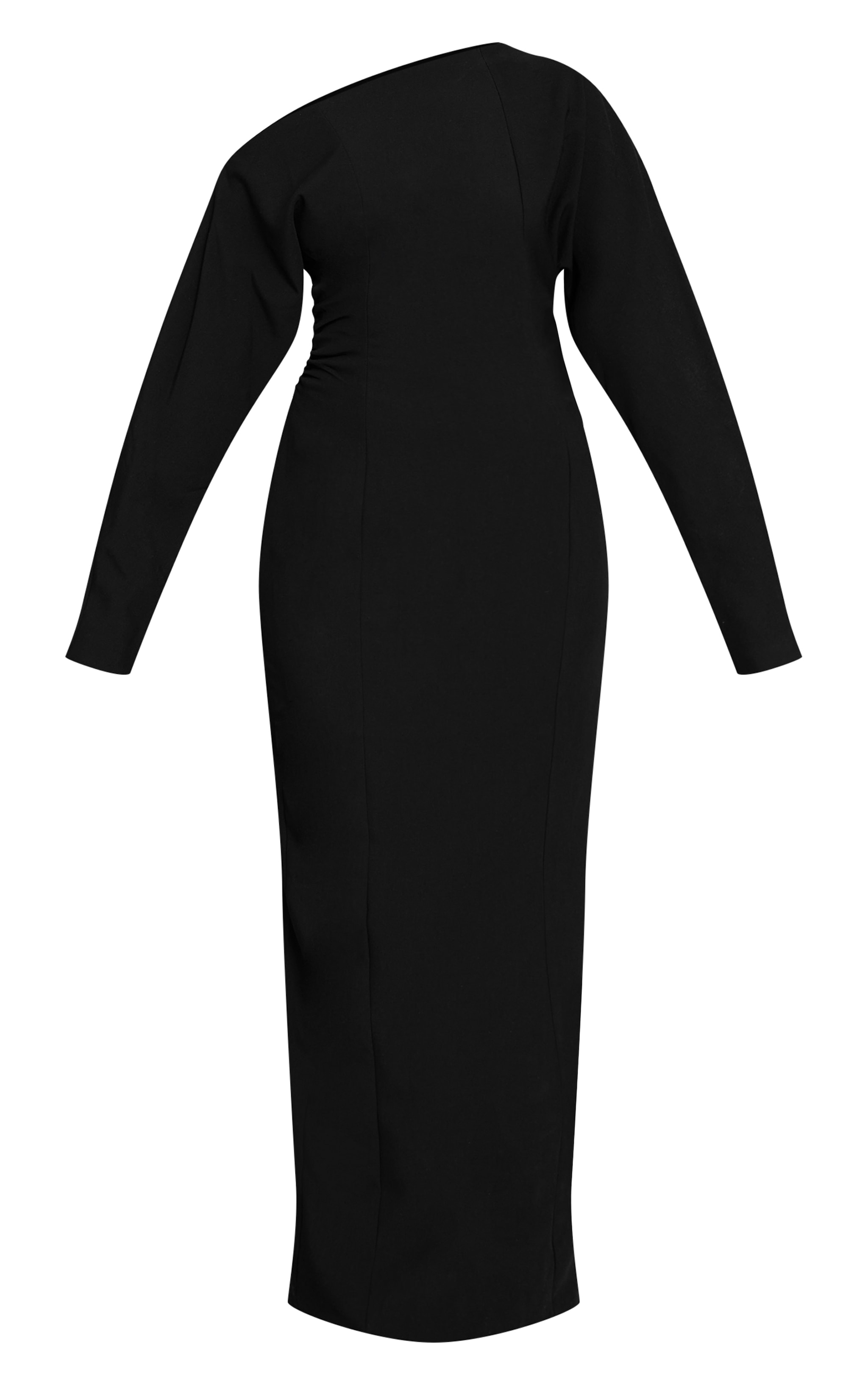 PLT Label Black Asymmetric Batwing Sleeved Cinched Waist Maxi Dress image 5