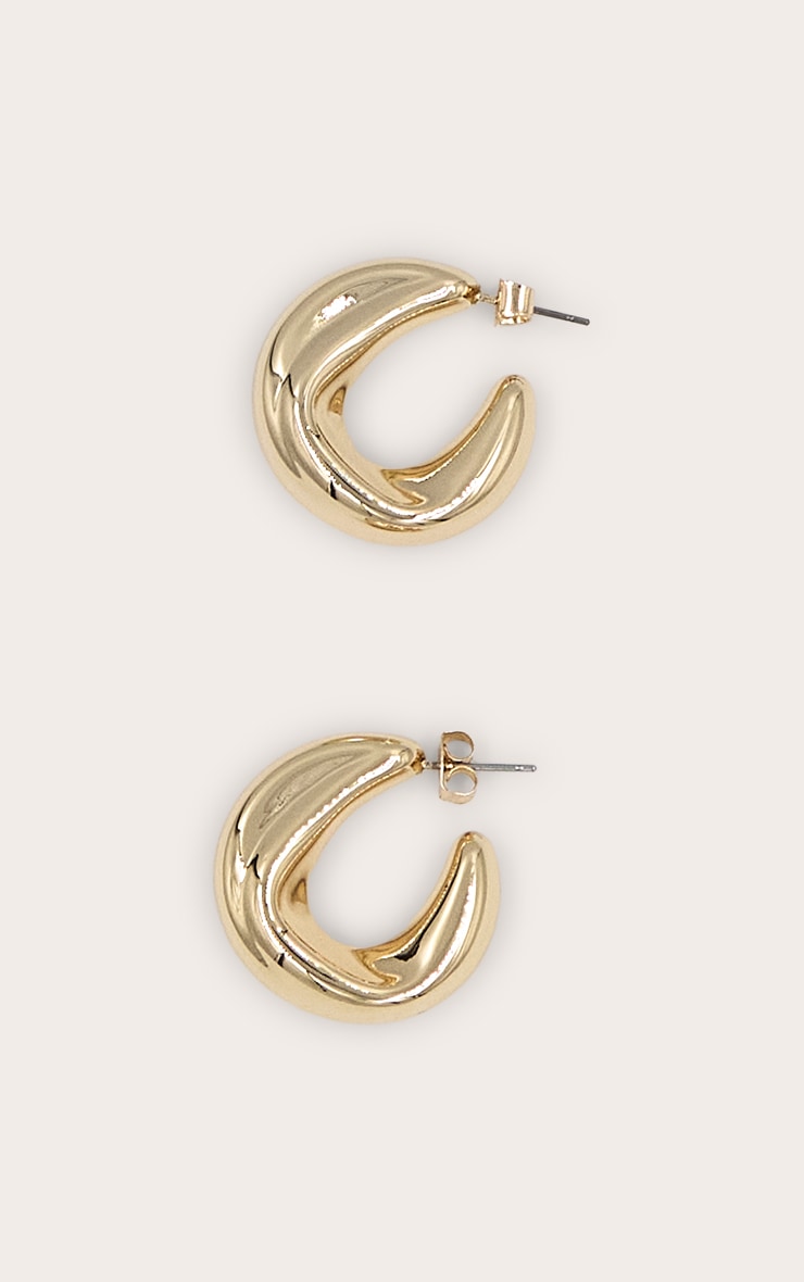 Gold Bevelled Edge Thick Medium Hoop Earrings image 2