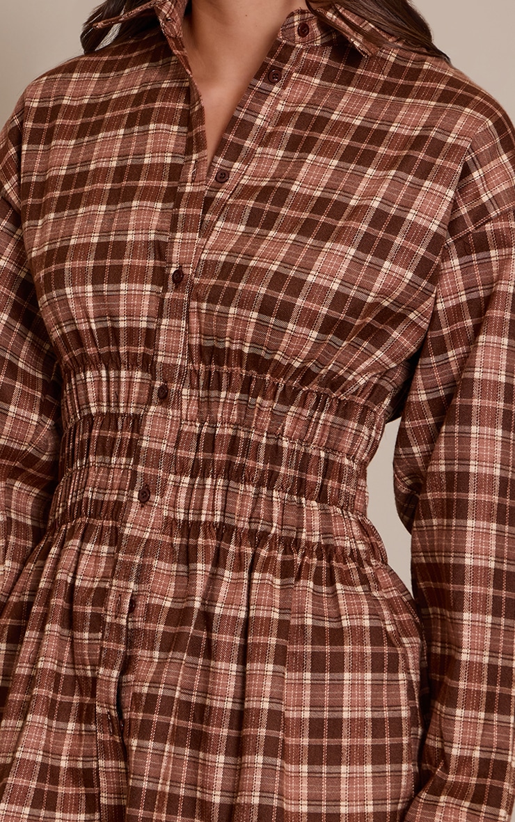 Brown Check Shirred Waist Shirt  image 4