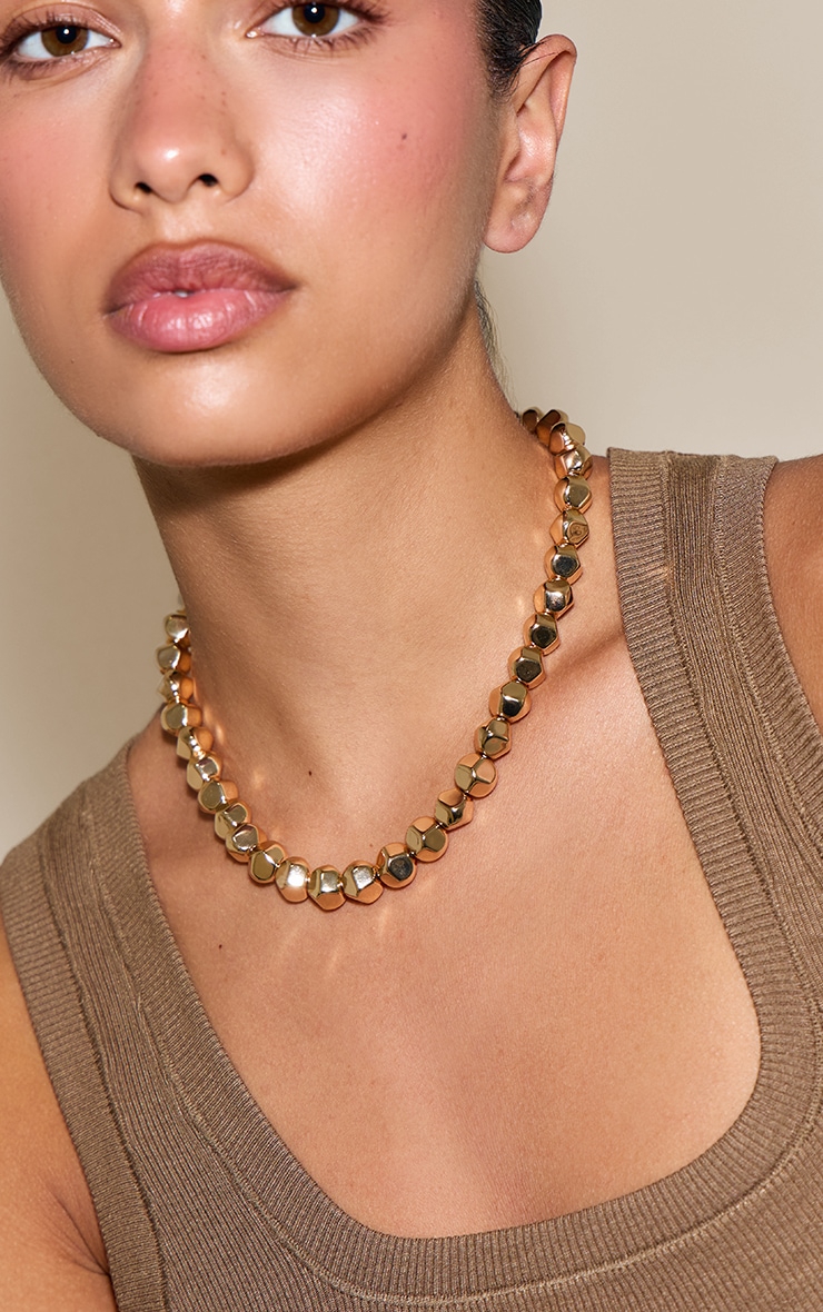 Gold Textured Bubble Chain Necklace image 1