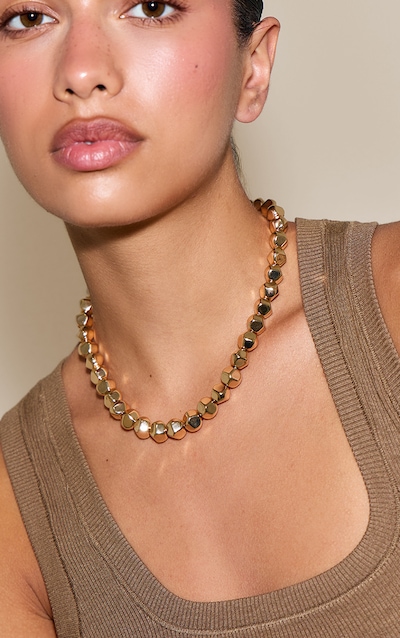 Gold Textured Bubble Chain Necklace