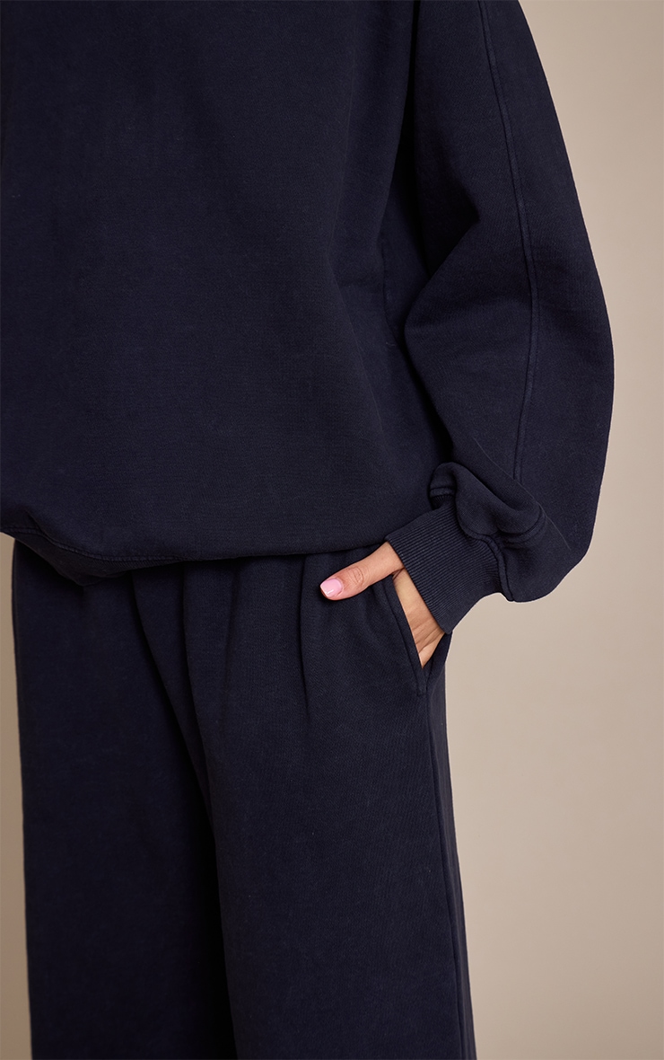 Navy Acid Washed Wide Leg Sweatpants image 4