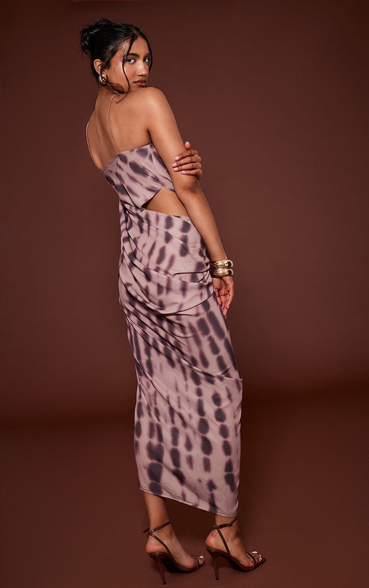 Brown Abstract Chiffon Drape Cut Out Midaxi Dress image 2