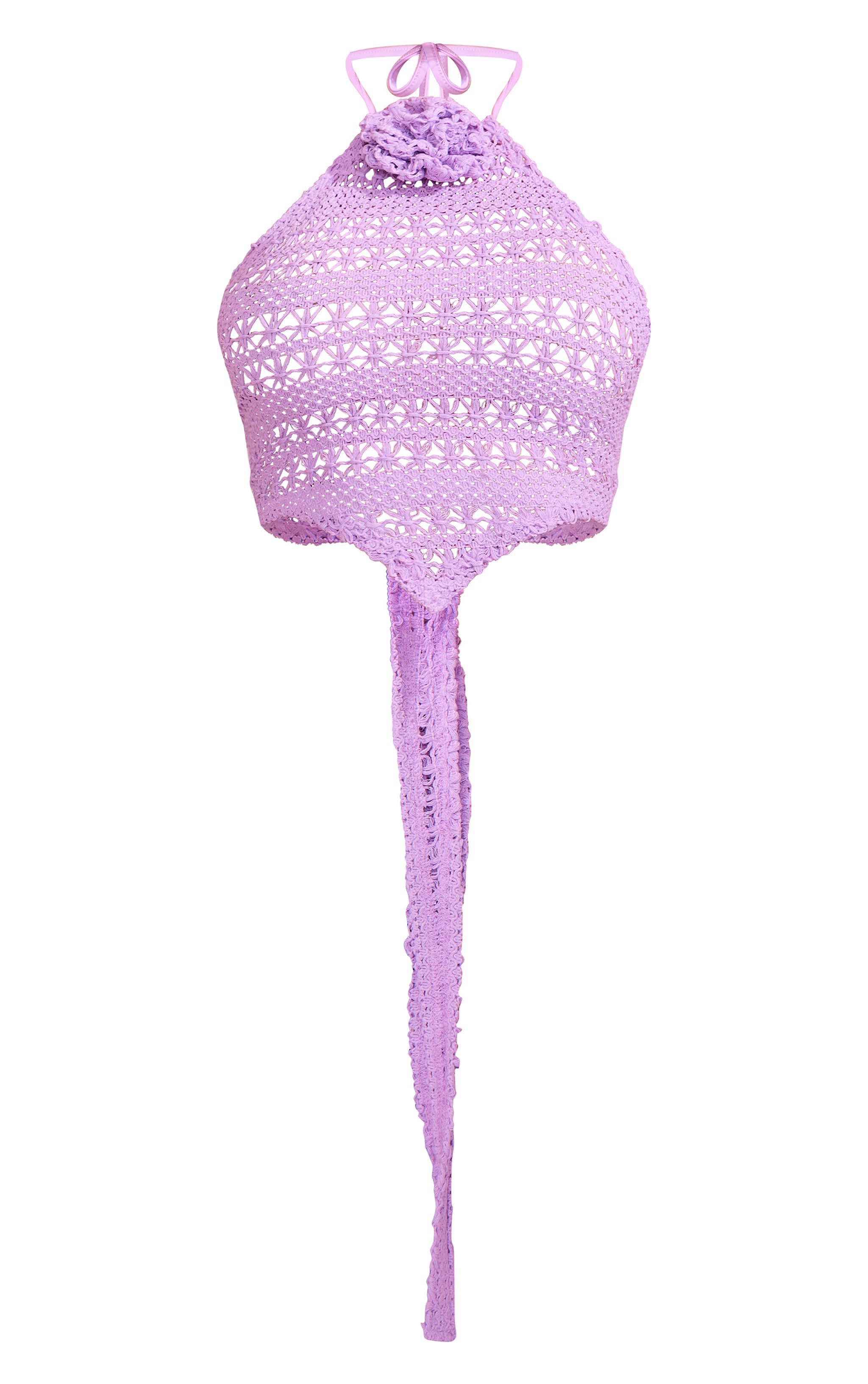 Top de plage en maille style crochet lilas à appliqué fleur et dos nu image 5