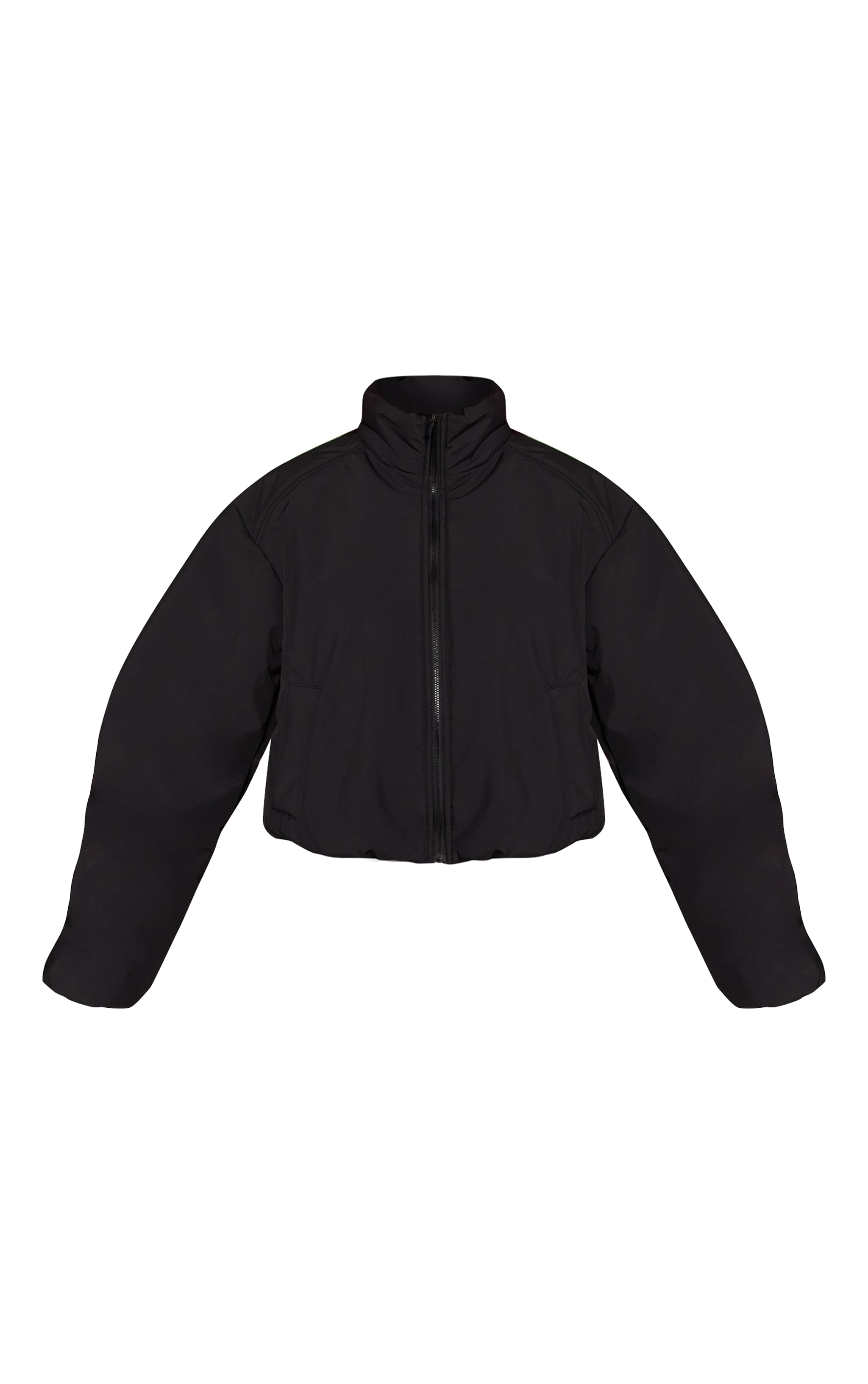 Black Funnel Neck Cocoon Sleeve Zip Through Jacket image 5