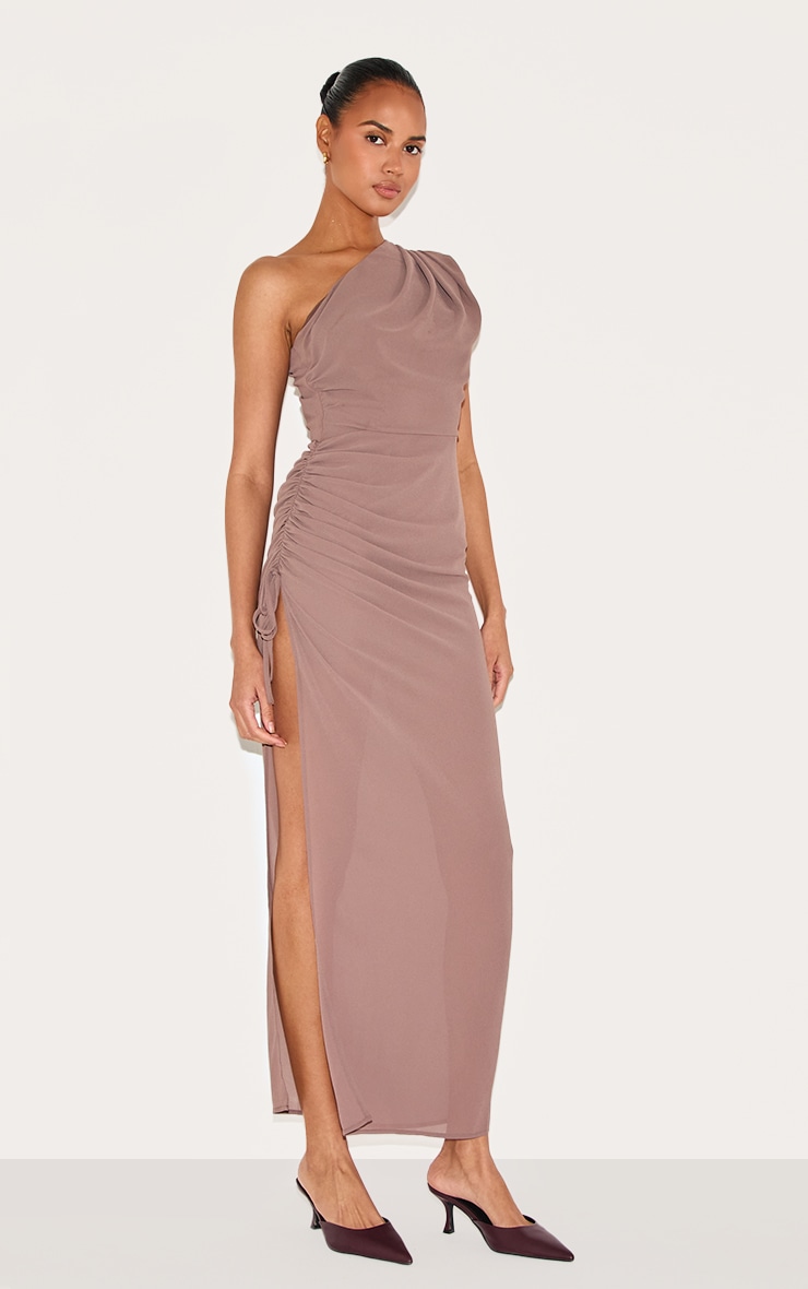 Mushroom Chiffon One Shoulder Ruched Maxi Dress image 3