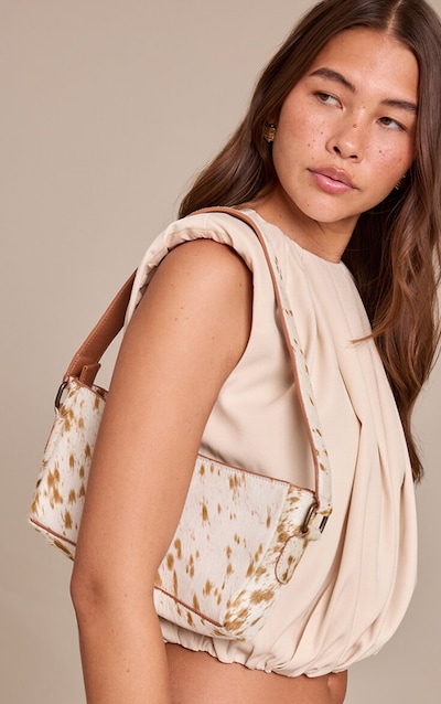 Sac à main en cuir véritable naturel effet vache