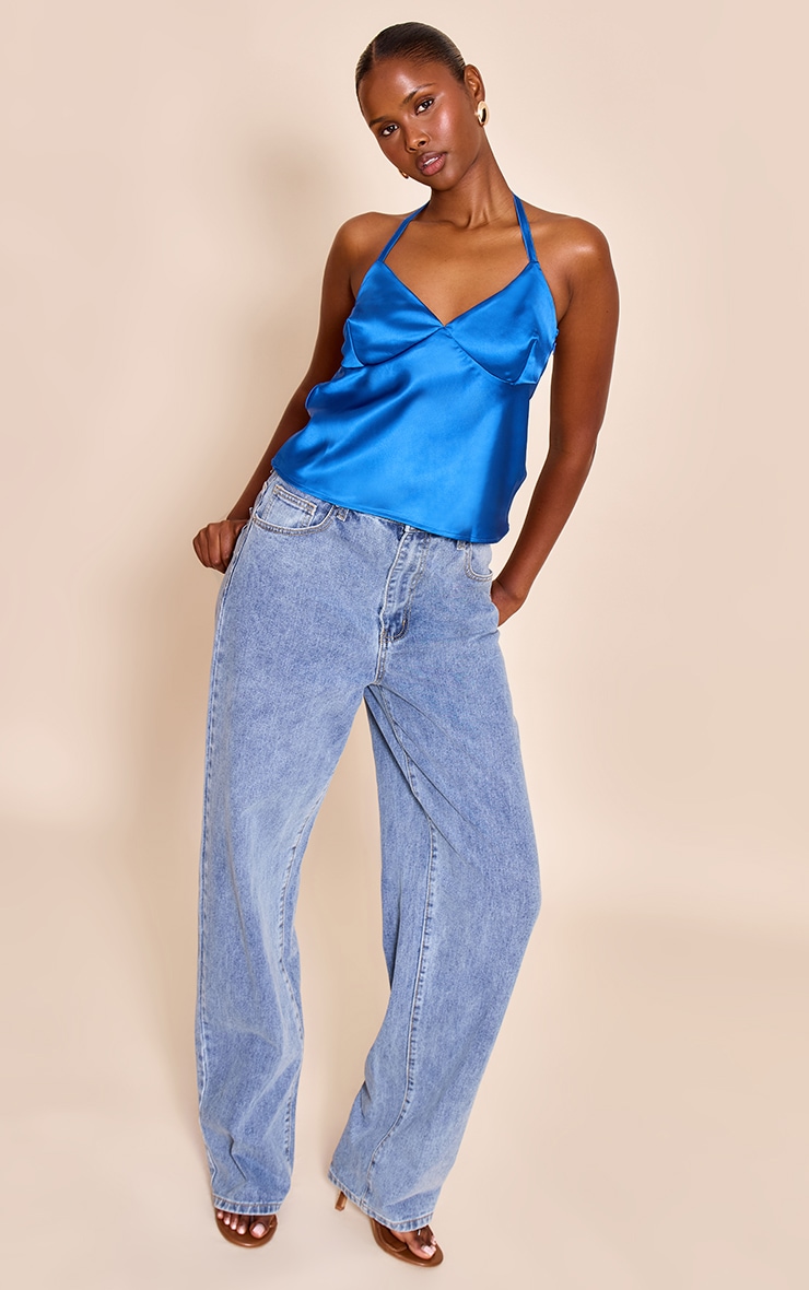 Cobalt Satin Halter Neck Top image 3