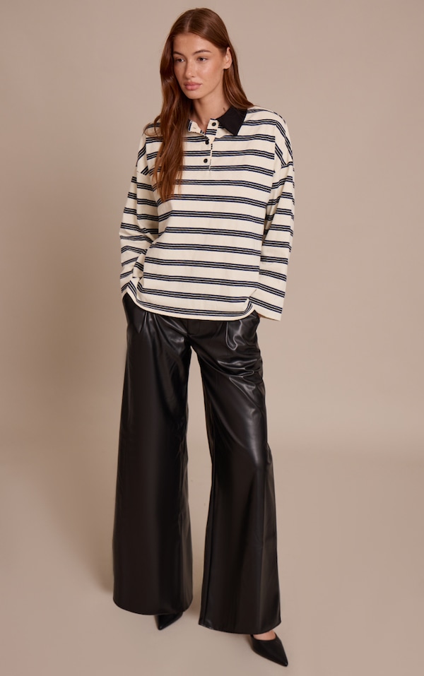 Black Pleated Faux Leather Pants