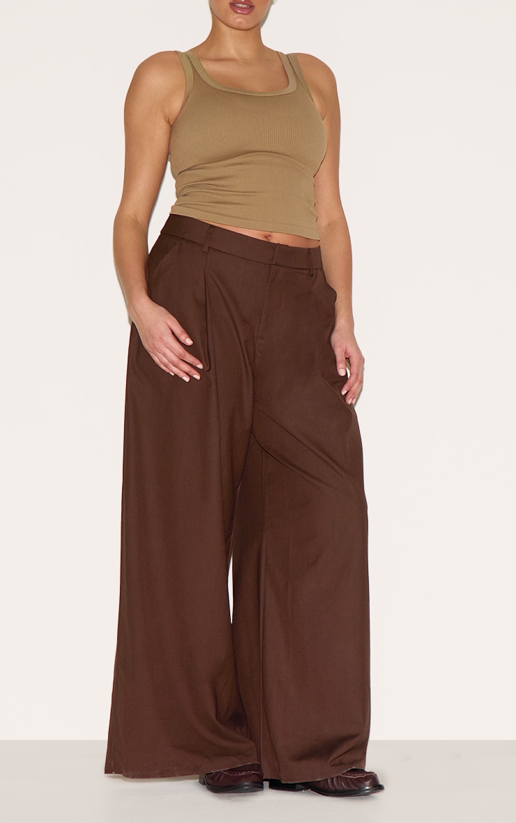 Plus Chocolate Woven Double Pleat Wide Leg Pant image 1
